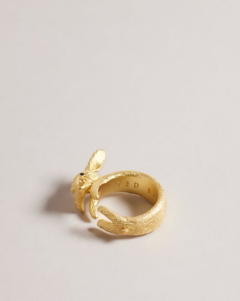 Gold Colour Ted Baker Rabbela Rabbit Ring Jewellery | DNLOWHT-52