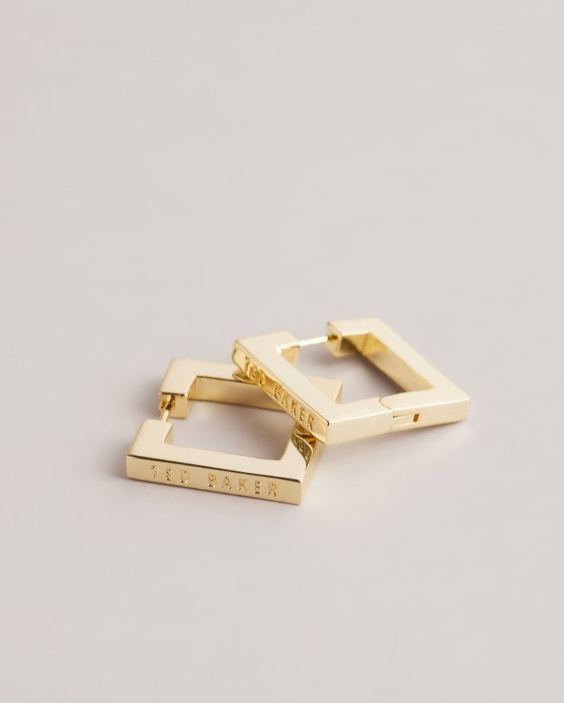 Gold Colour Ted Baker Saadiey Large Square Hinge Earrings Jewellery | QPYNGHT-48