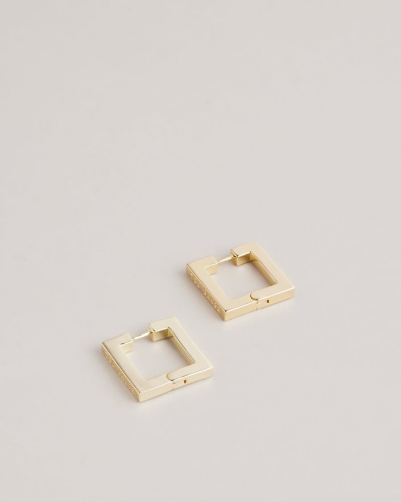 Gold Colour Ted Baker Saadiey Large Square Hinge Earrings Jewellery | QPYNGHT-48