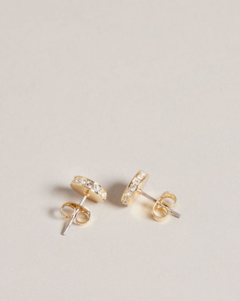 Gold Colour Ted Baker Seesay Sparkle Logo Stud Earrings Jewellery | NEOQUGD-41