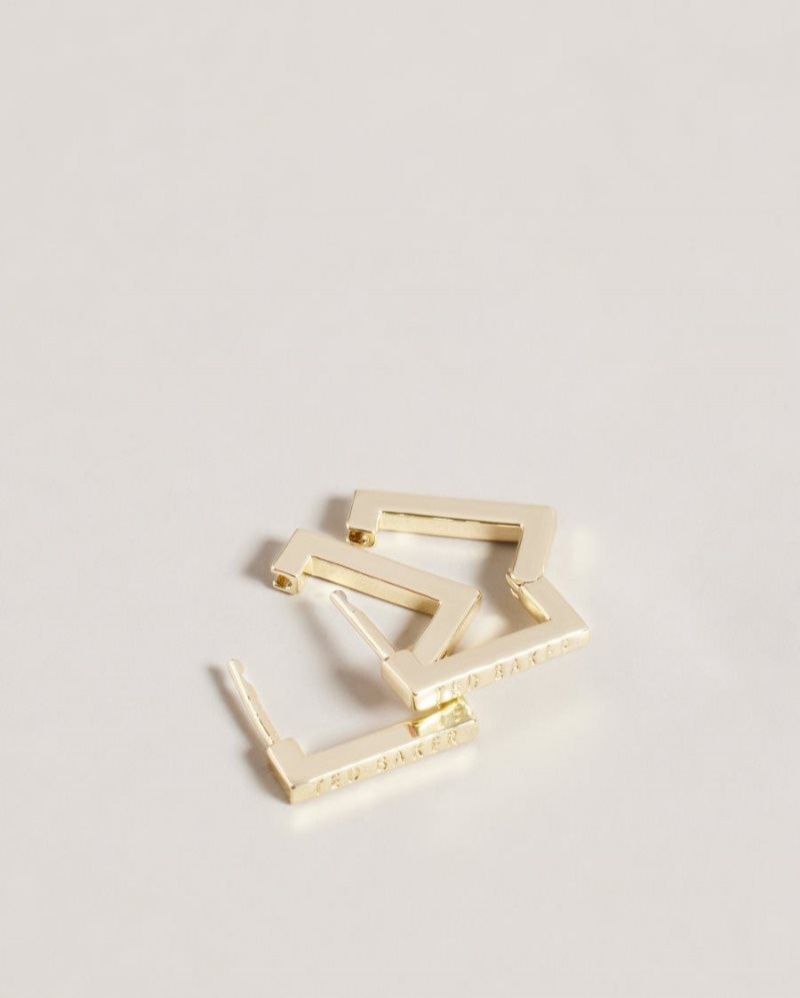 Gold Colour Ted Baker Senrii Small Square Hinge Earrings Jewellery | PGWKFQM-23
