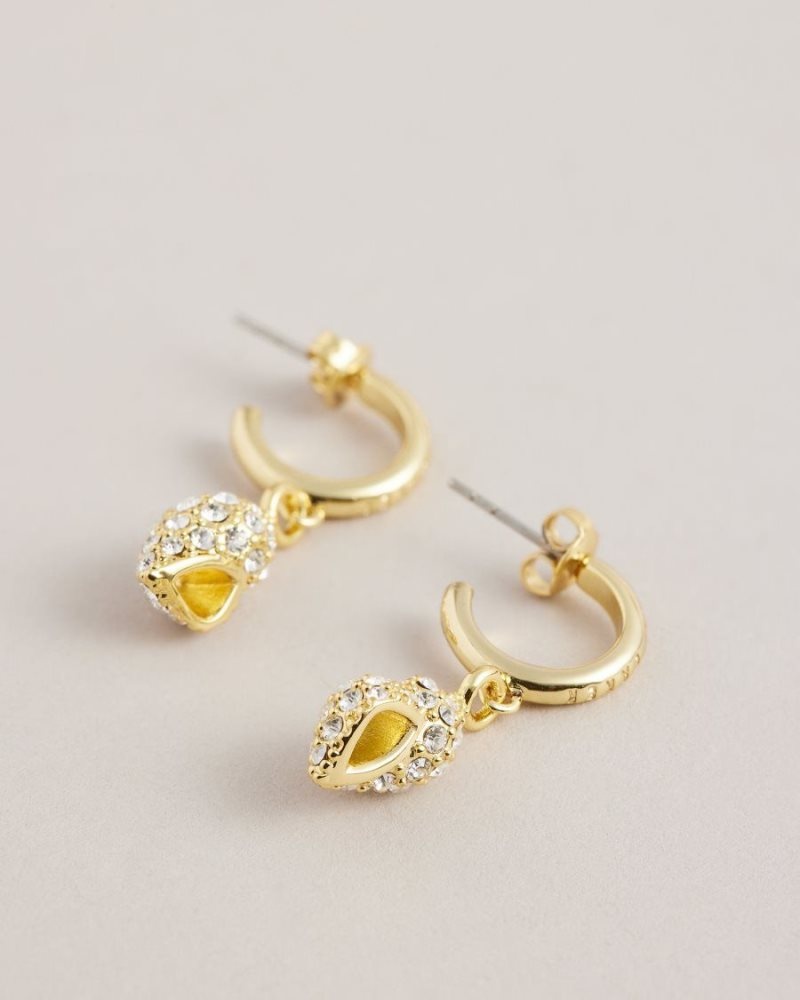 Gold Colour Ted Baker Sersiee Crystal Shell Hoop Drop Earrings Jewellery | TSHVIXJ-51
