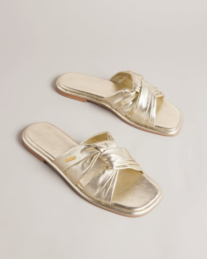 Gold Ted Baker Ashiyu Flat Knotted Sandals Sandals & Sliders | NFKGJAZ-24