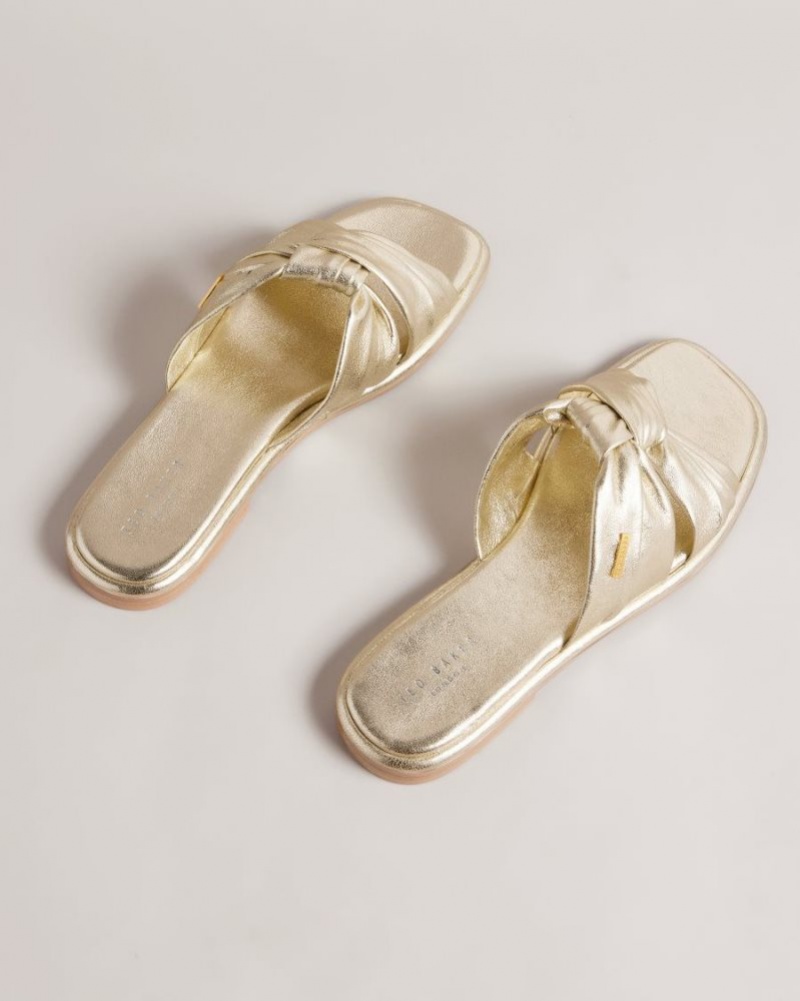 Gold Ted Baker Ashiyu Flat Knotted Sandals Sandals & Sliders | NFKGJAZ-24