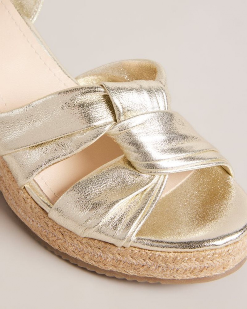 Gold Ted Baker Carda Knotted Wedge Espadrille Sandals Heels | TWEGJKI-69