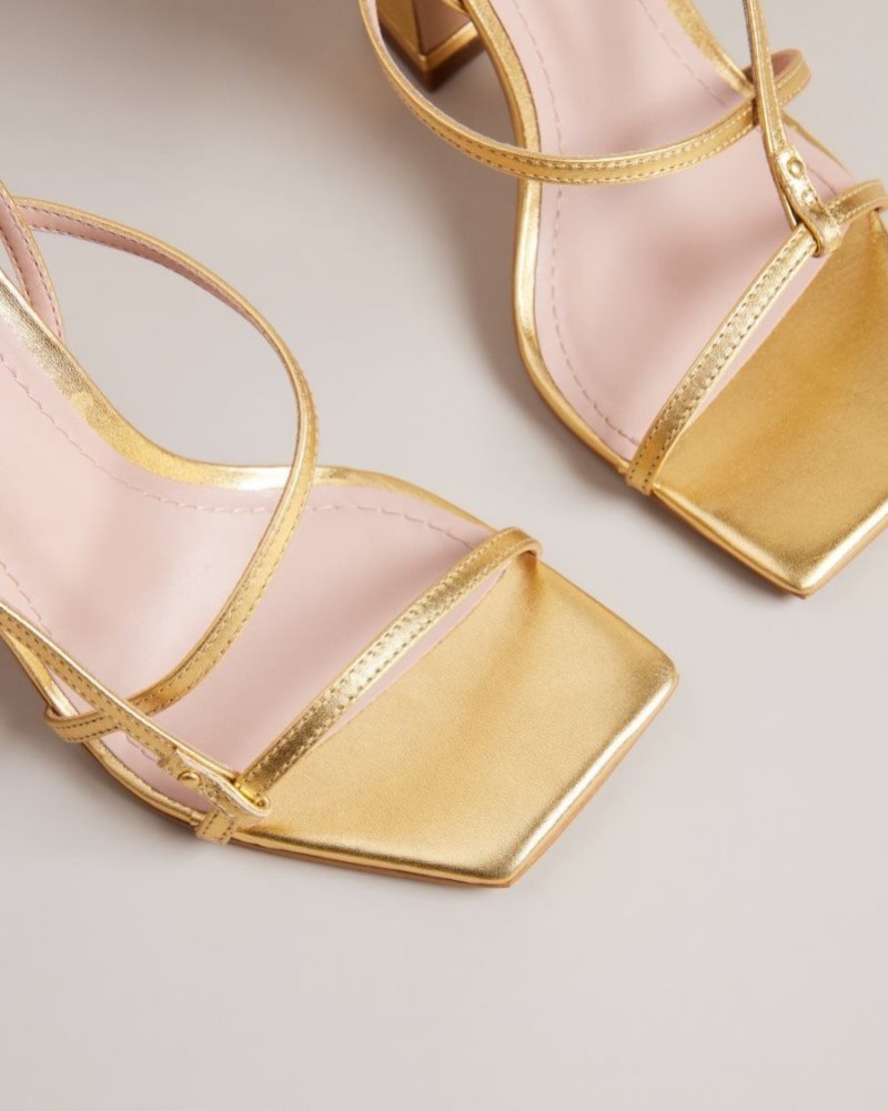 Gold Ted Baker Cayena Strappy Geometric Heeled Sandals Heels | YUSTBJX-51