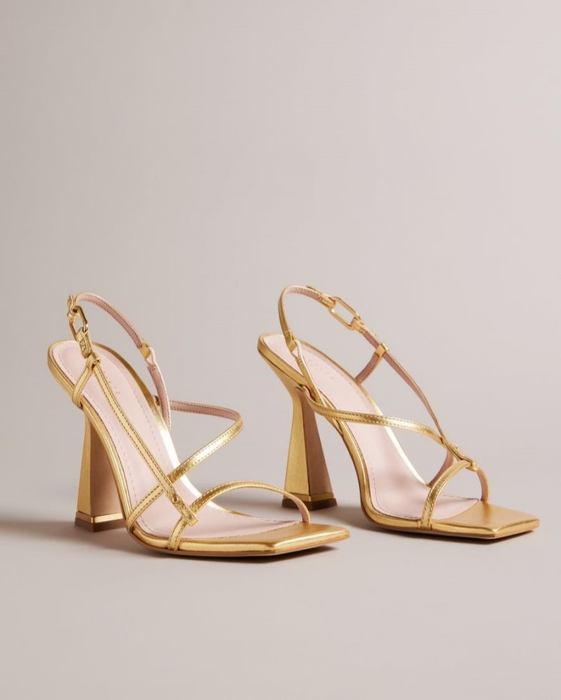 Gold Ted Baker Cayena Strappy Geometric Heeled Sandals Heels | YUSTBJX-51