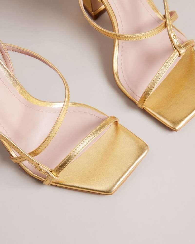 Gold Ted Baker Cayena Strappy Geometric Heeled Sandals Heels | INPRBLX-60