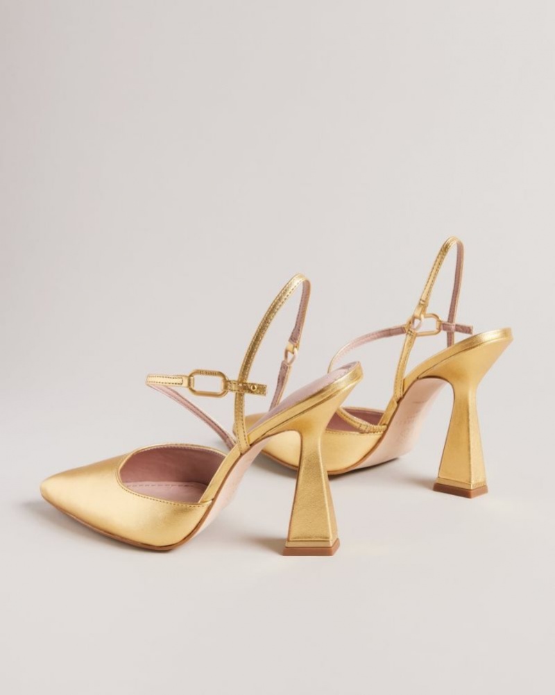 Gold Ted Baker Coriana Geometric Heel Pointed Court Shoes Heels | QHJLDCZ-31