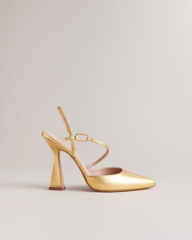Gold Ted Baker Coriana Geometric Heel Pointed Court Shoes Heels | QHJLDCZ-31