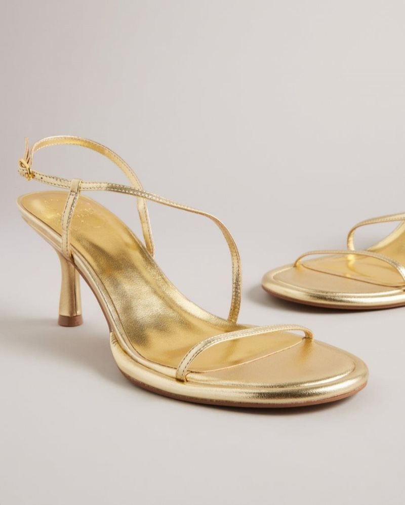Gold Ted Baker Myloh Metallic Kitten Heel Sandals Heels | LOREJBZ-06
