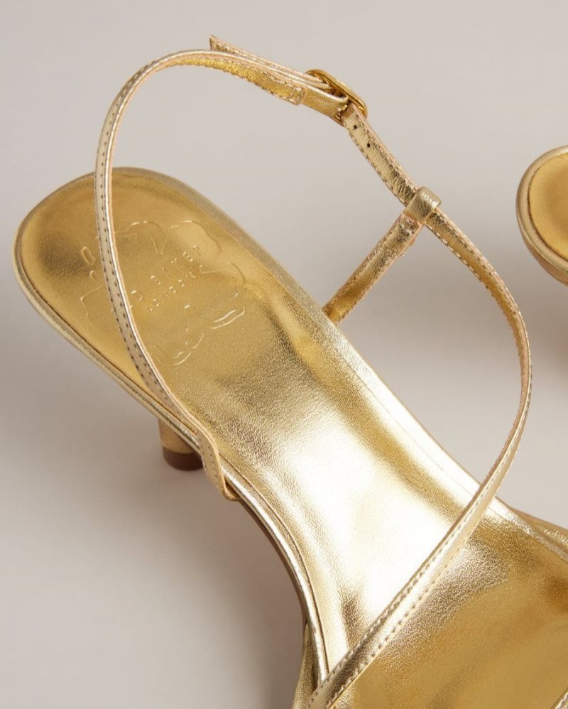 Gold Ted Baker Myloh Metallic Kitten Heel Sandals Heels | LOREJBZ-06