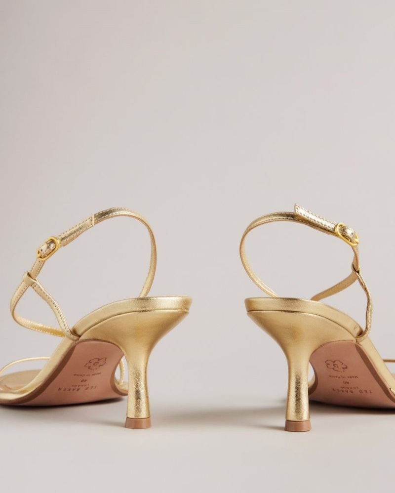 Gold Ted Baker Myloh Metallic Kitten Heel Sandals Heels | LOREJBZ-06