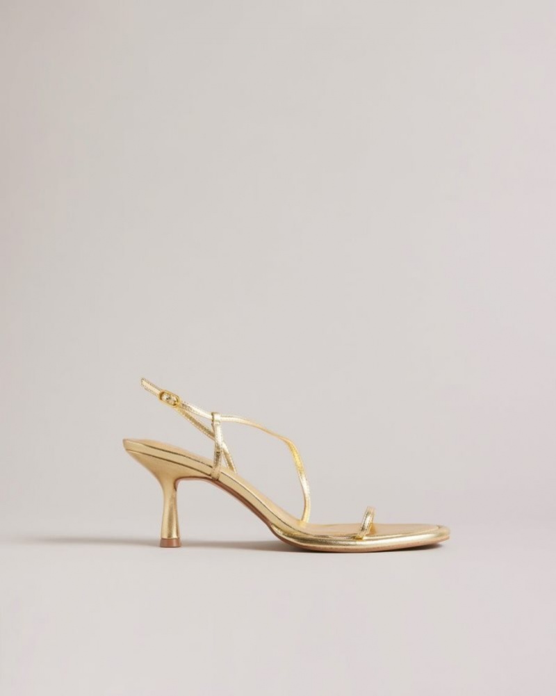 Gold Ted Baker Myloh Metallic Kitten Heel Sandals Heels | LOREJBZ-06