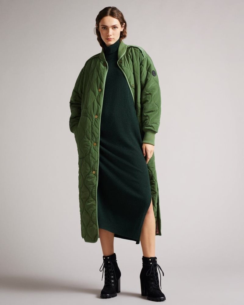 Green Ted Baker Aavvaa Knitted Dress With Ruched Side Detail Dresses | EKIFVHT-79