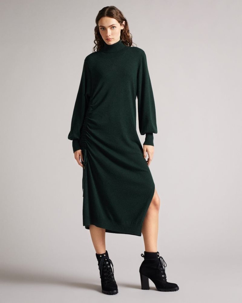 Green Ted Baker Aavvaa Knitted Dress With Ruched Side Detail Dresses | EKIFVHT-79