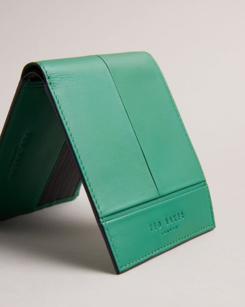 Green Ted Baker Breaker Leather Bifold Wallet Wallets & Cardholders | NFBIOAV-36