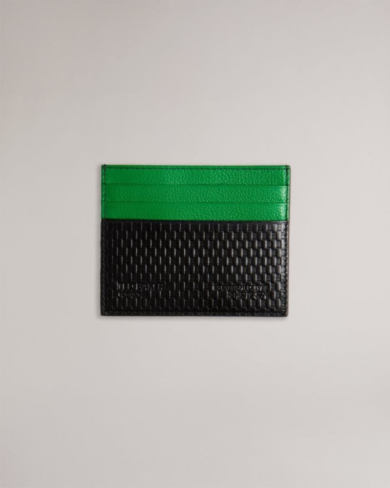 Green Ted Baker Dirk Textured Leather Card Holder Wallets & Cardholders | FEODTCB-93