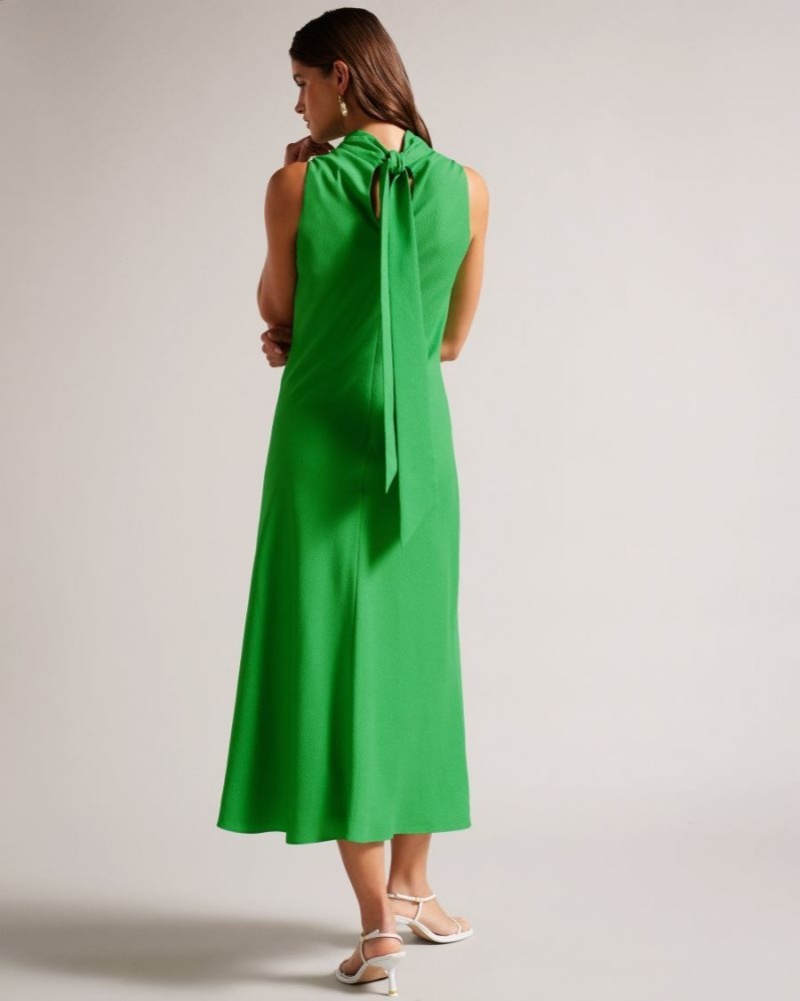 Green Ted Baker Eleanar Cowl Neck Sleeveless Midi Slip Dress Dresses | YDVSWNR-72