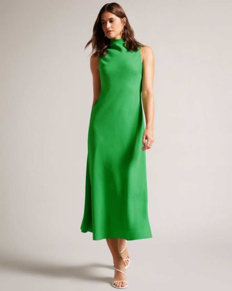 Green Ted Baker Eleanar Cowl Neck Sleeveless Midi Slip Dress Dresses | YDVSWNR-72