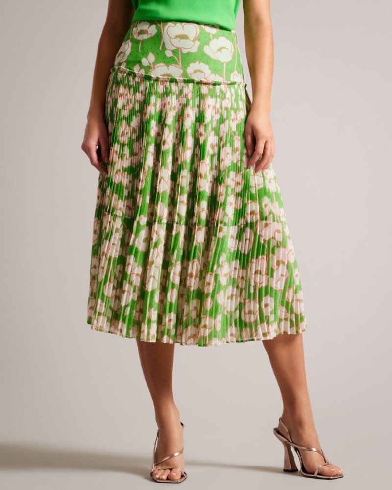 Green Ted Baker Maryin Floral Pleated Midi Skirt Skirts | IPFMXKU-03