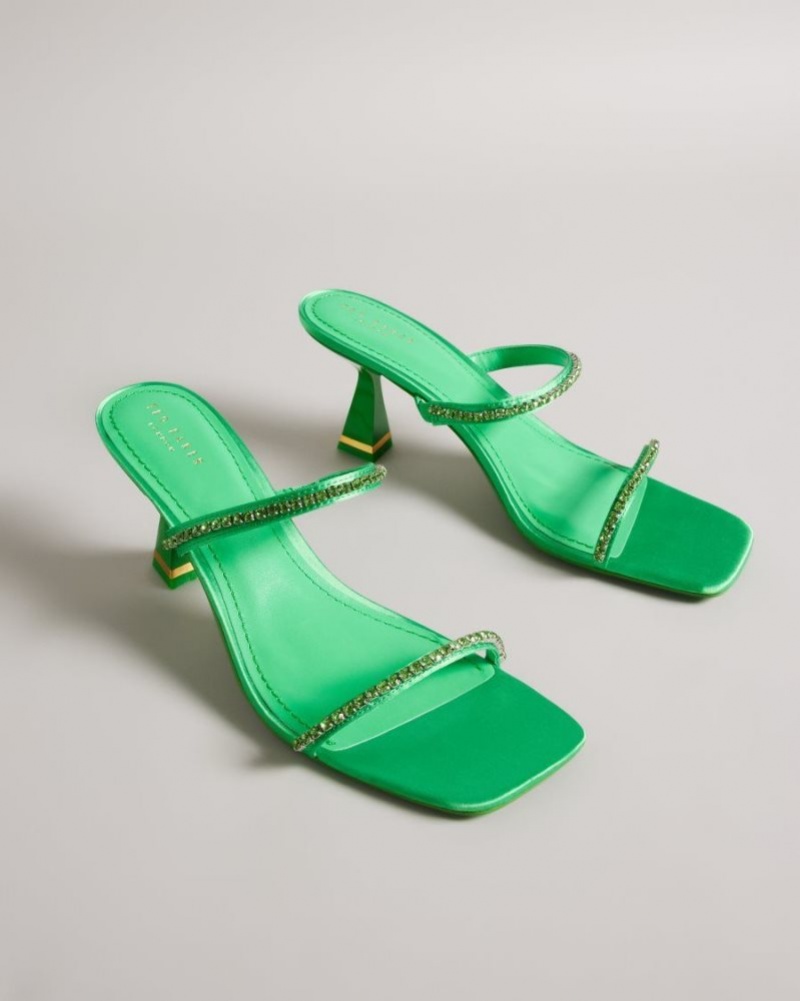 Green Ted Baker Rinita Diamante Satin Kitten Heel Sandals Heels | DLYJPSZ-82