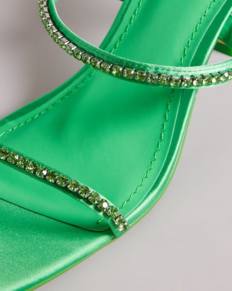 Green Ted Baker Rinita Diamante Satin Kitten Heel Sandals Heels | XUQJPAZ-79