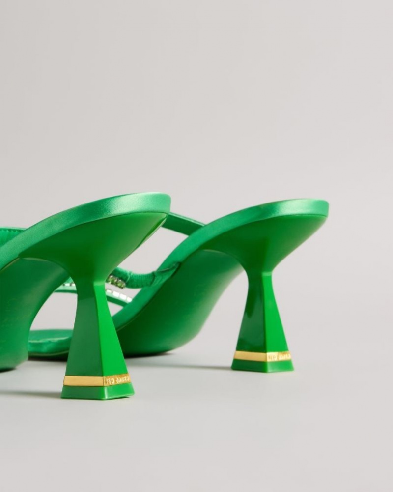 Green Ted Baker Rinita Diamante Satin Kitten Heel Sandals Heels | XUQJPAZ-79