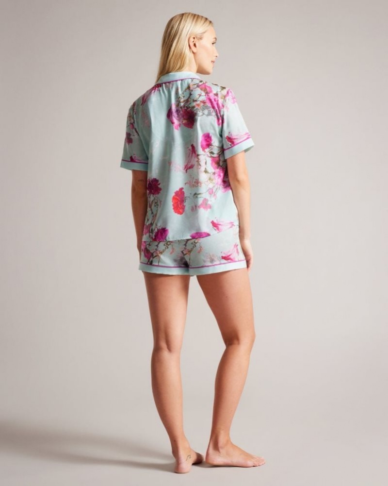 Green Ted Baker Salyyy Floral Shirt And Shorts Pyjama Set Lingerie & Pyjamas | OEXZCGQ-18