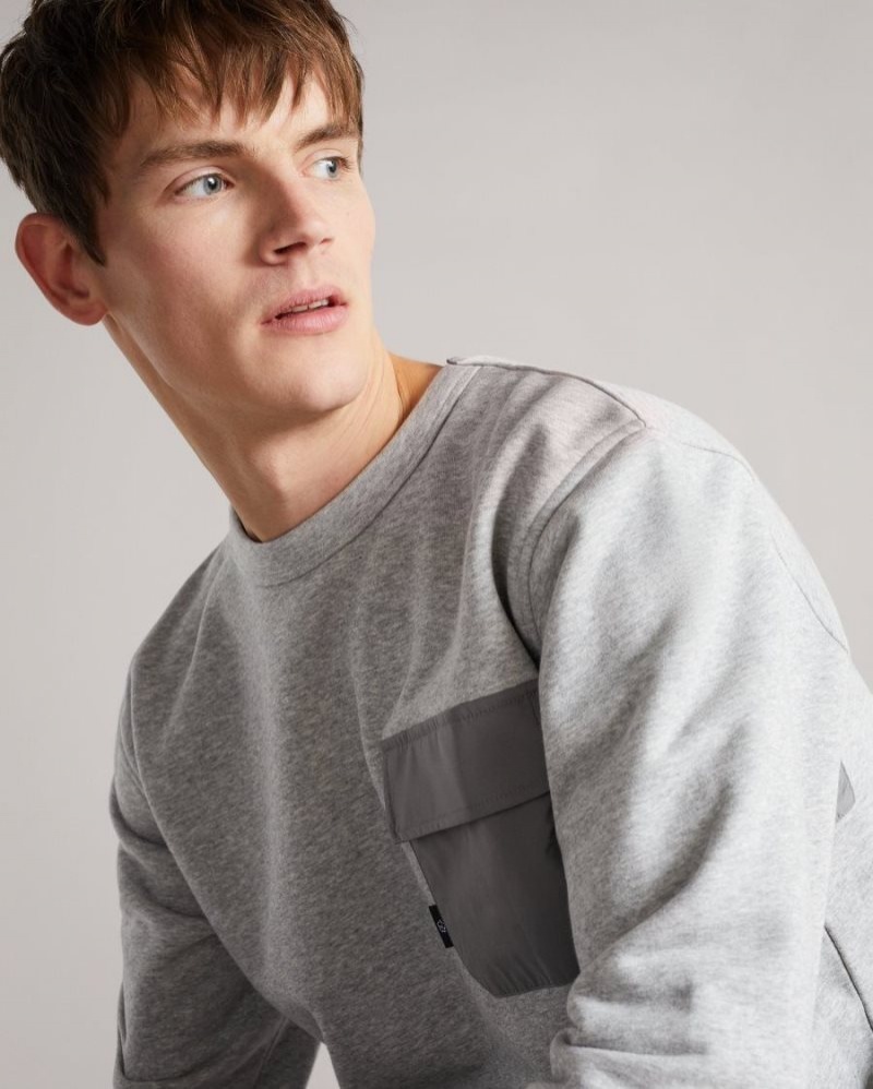 Grey-Marl Ted Baker Birchin Sweatshirt With Pocket Sweatshirts & Hoodies | PXHCWTO-28