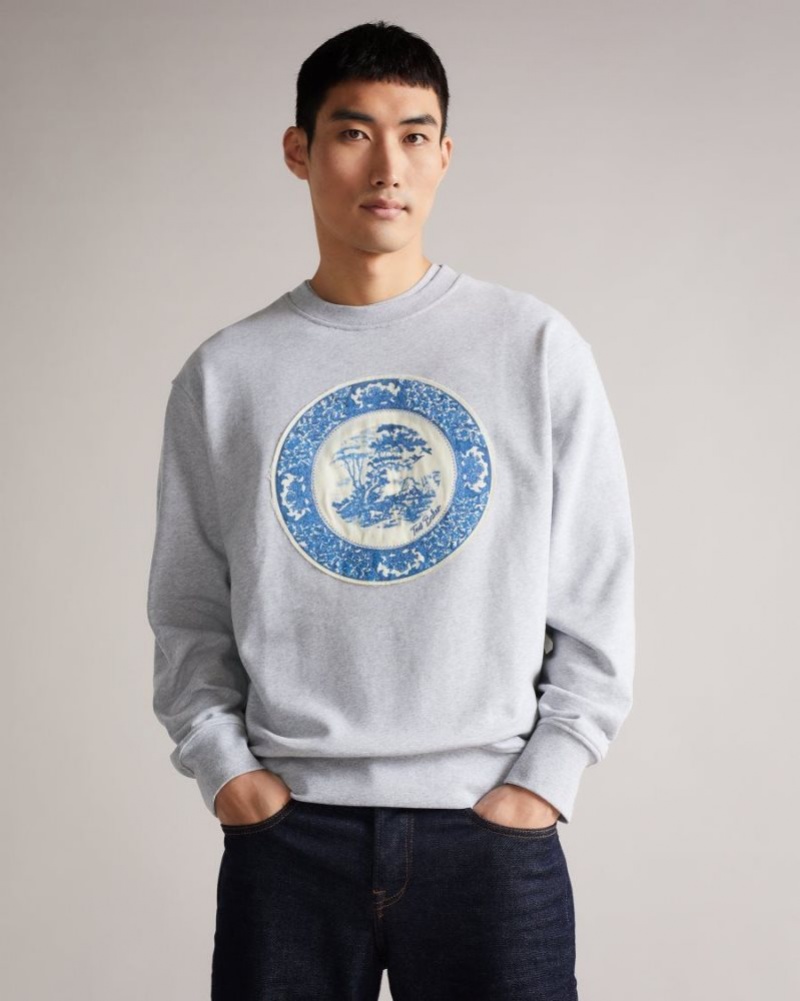 Grey-Marl Ted Baker Elbe Oversized Graphic Sweatshirt Sweatshirts & Hoodies | KNGEVBX-50