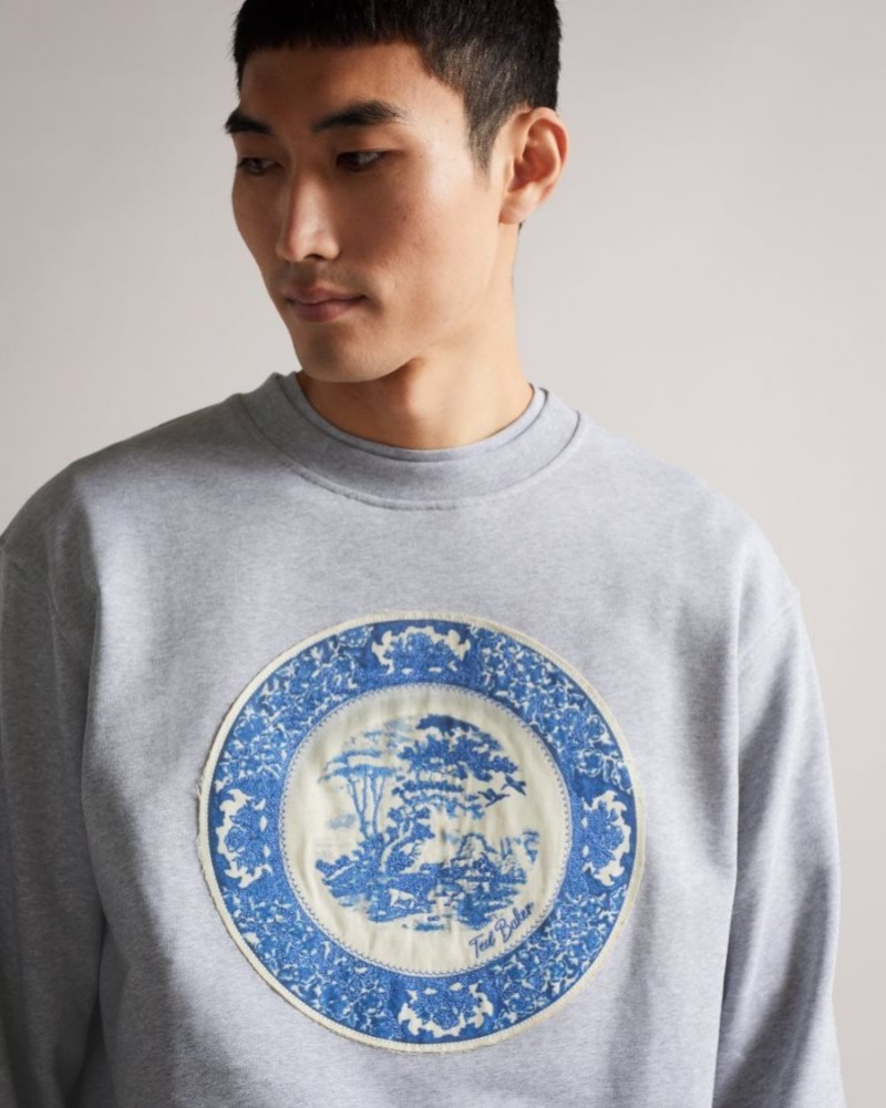 Grey-Marl Ted Baker Elbe Oversized Graphic Sweatshirt Sweatshirts & Hoodies | KNGEVBX-50