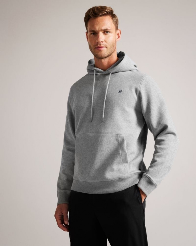 Grey-Marl Ted Baker Mayall Regular Fit Monogram Hoodie Sweatshirts & Hoodies | UVZKPYQ-40