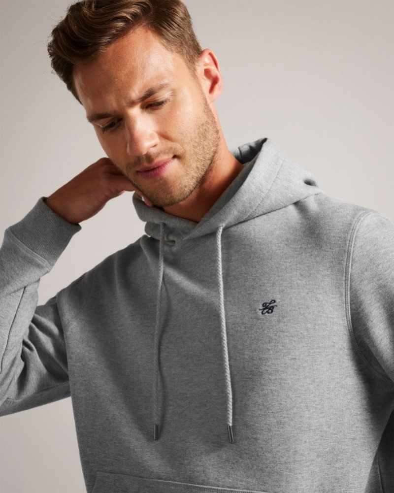 Grey-Marl Ted Baker Mayall Regular Fit Monogram Hoodie Sweatshirts & Hoodies | UVZKPYQ-40