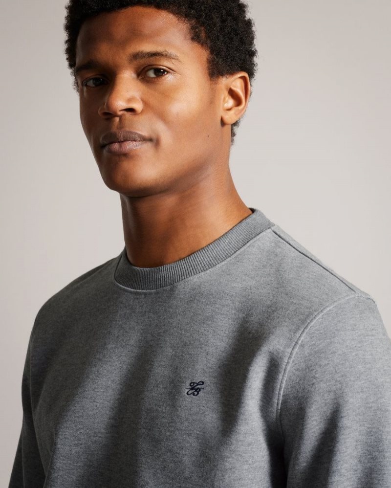 Grey-Marl Ted Baker Pitney Regular Fit Embroidered MonogramJumper Sweatshirts & Hoodies | ONKGEYU-58