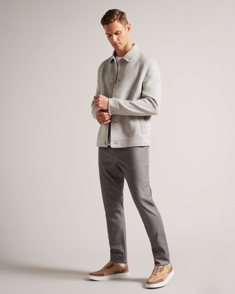 Grey-Marl Ted Baker Sharpow Wool Blend Collared Jacket Coats & Jackets | QWFYDUJ-85