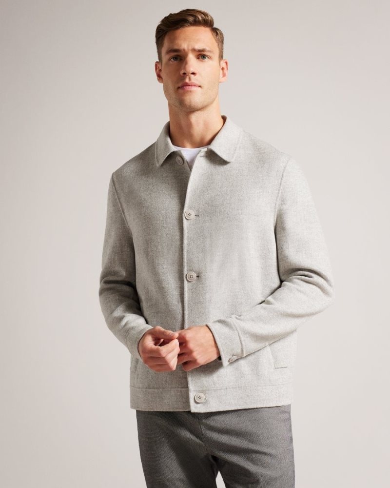 Grey-Marl Ted Baker Sharpow Wool Blend Collared Jacket Coats & Jackets | QWFYDUJ-85