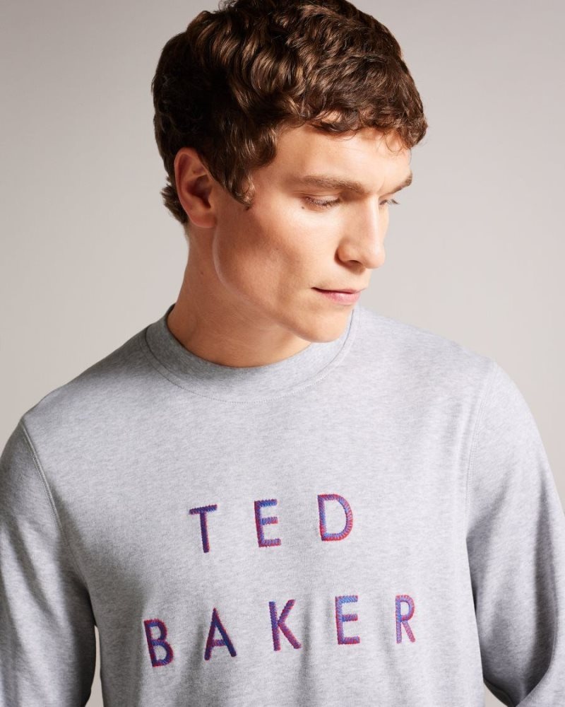 Grey-Marl Ted Baker Sonics Long Sleeve Branded Jumper Sweatshirts & Hoodies | OHSEBMD-43