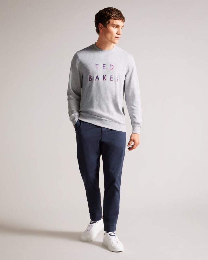 Grey-Marl Ted Baker Sonics Long Sleeve Branded Jumper Sweatshirts & Hoodies | OHSEBMD-43