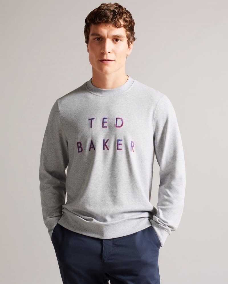 Grey-Marl Ted Baker Sonics Long Sleeve Branded Jumper Sweatshirts & Hoodies | OHSEBMD-43