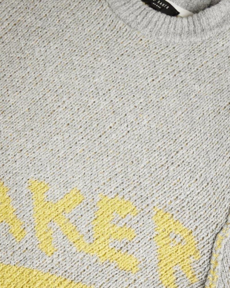 Grey-Marl Ted Baker Windmer LS Branded Crew Neck Jumper Jumpers & Knitwear | FYHBJIE-61