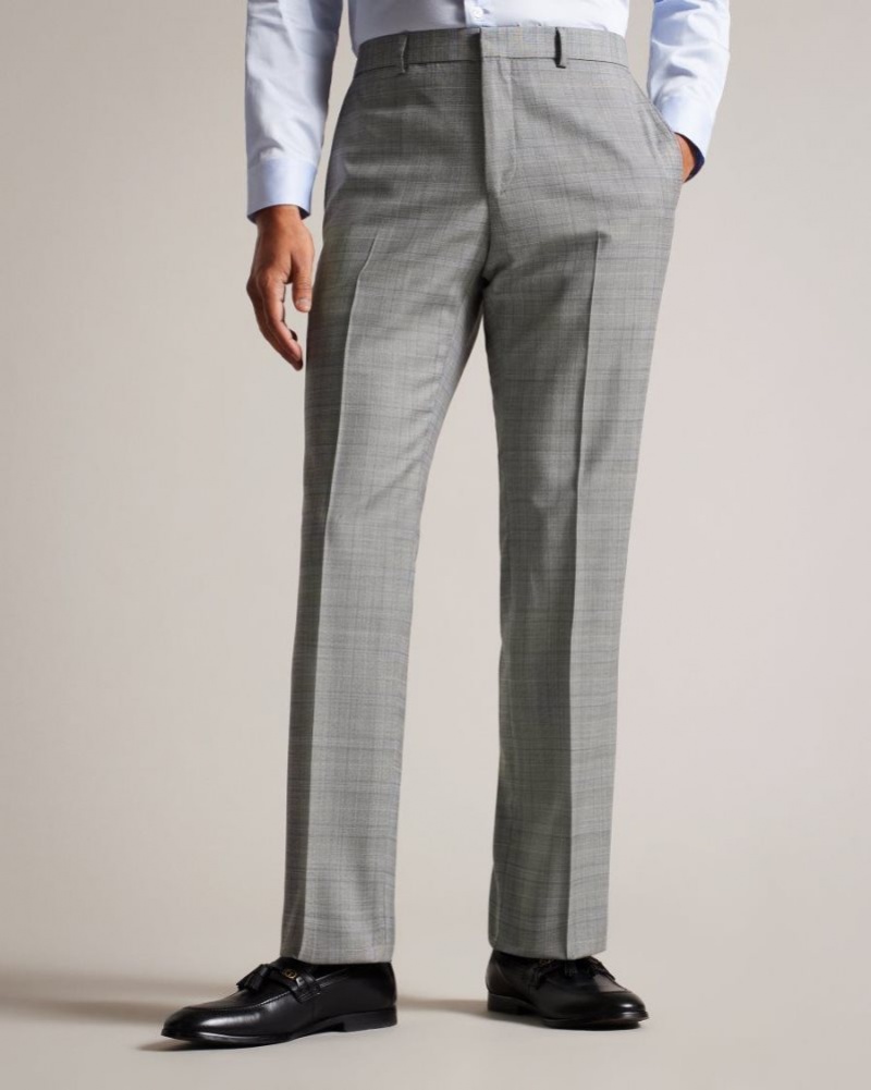 Grey Ted Baker Elgolts Wool Blend Check Trousers Suits | GJIXCEB-46