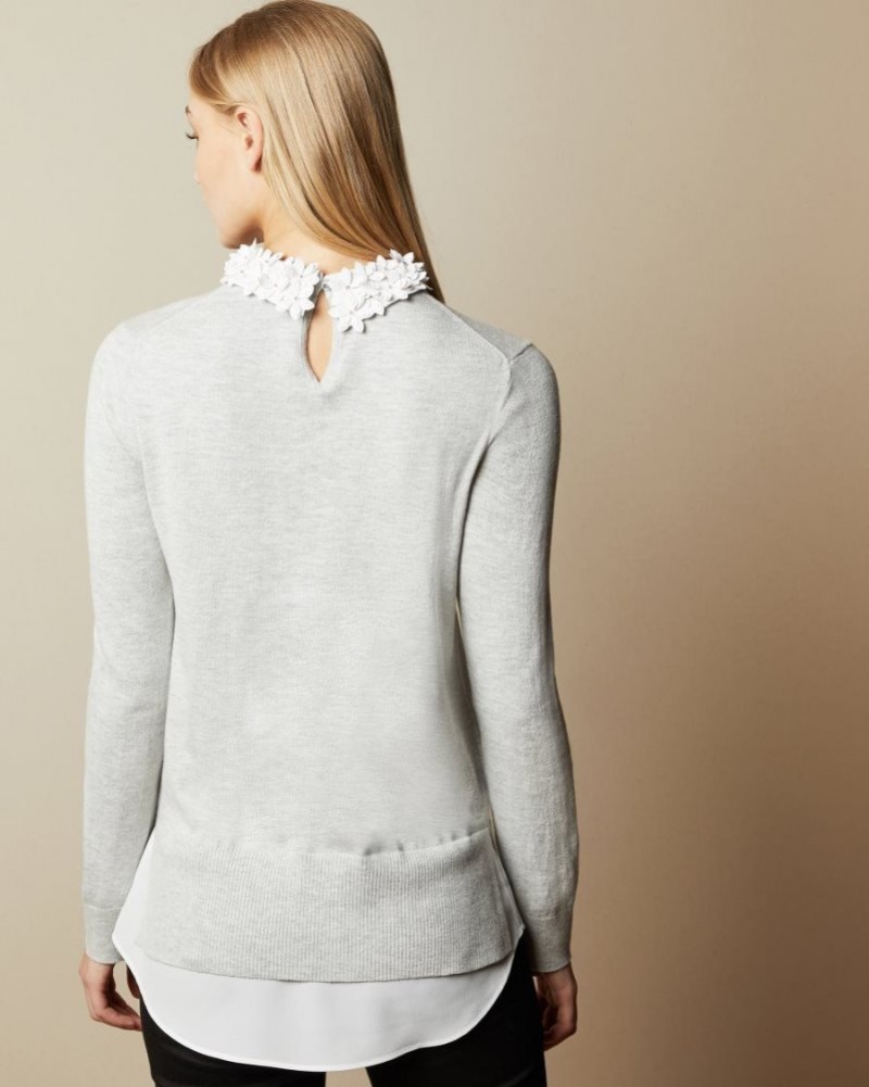 Grey Ted Baker Nansea Floral Collar Mockable Sweater Jumpers & Cardigans | VJIYPQC-95