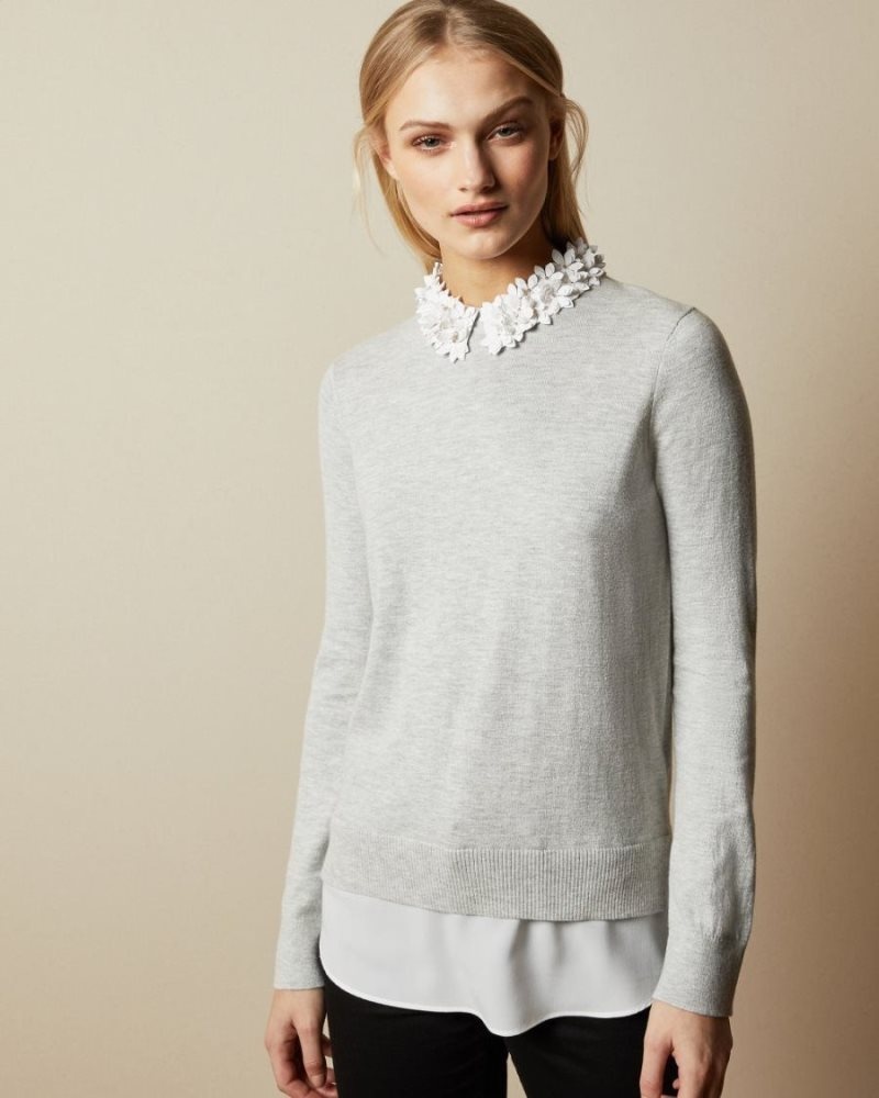 Grey Ted Baker Nansea Floral Collar Mockable Sweater Jumpers & Cardigans | VJIYPQC-95