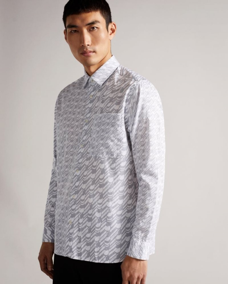 Grey Ted Baker Retrow LS Multi Scale Geo Print Shirt Shirts | LSKGEBT-27