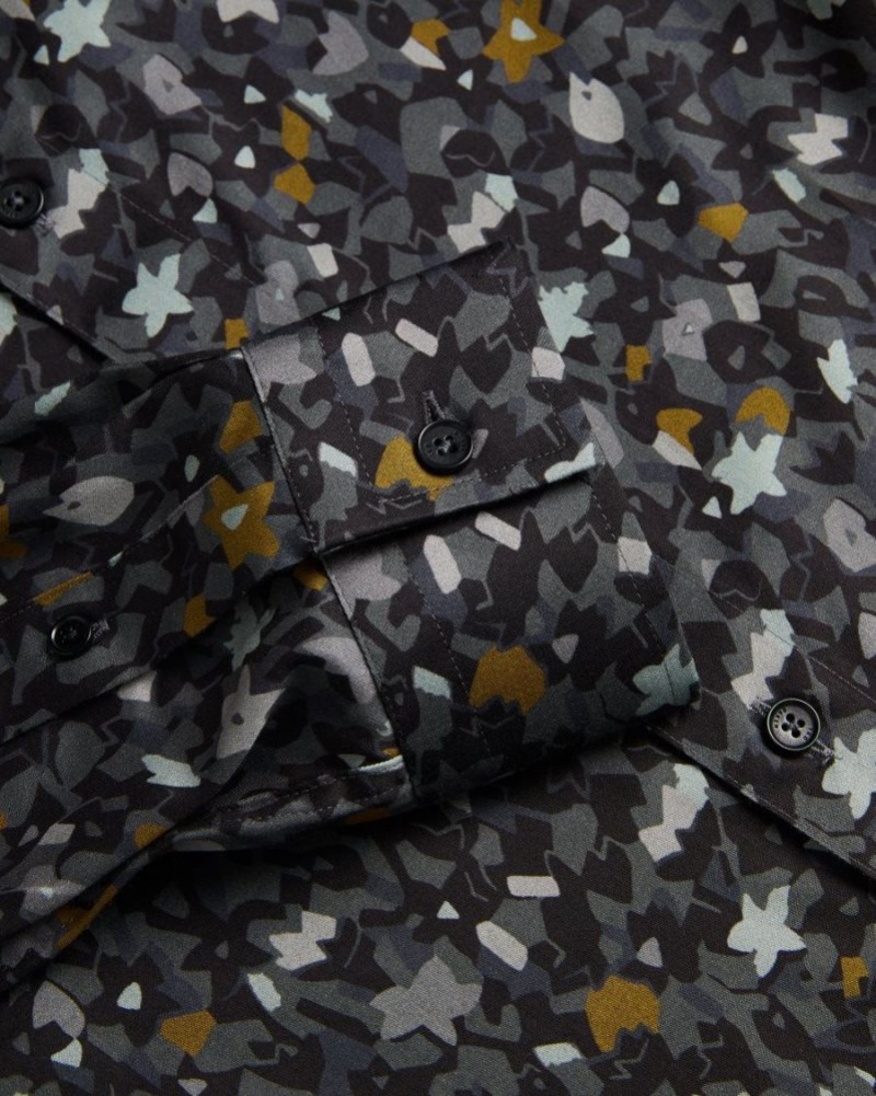 Grey Ted Baker Torted Long Sleeve Floral Print Shirt Shirts | ZCMWLVK-45