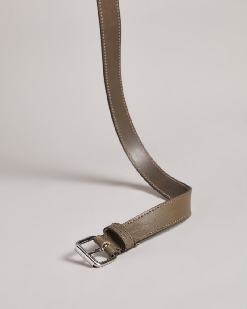 Grey Ted Baker Turnr Stitched Leather Belt Belts | DPONUYJ-89