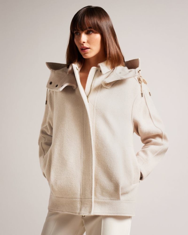 Ivory Ted Baker Dennia Oversized Wool Parka With Detachable Hood Coats & Jackets | VLCNIAX-48