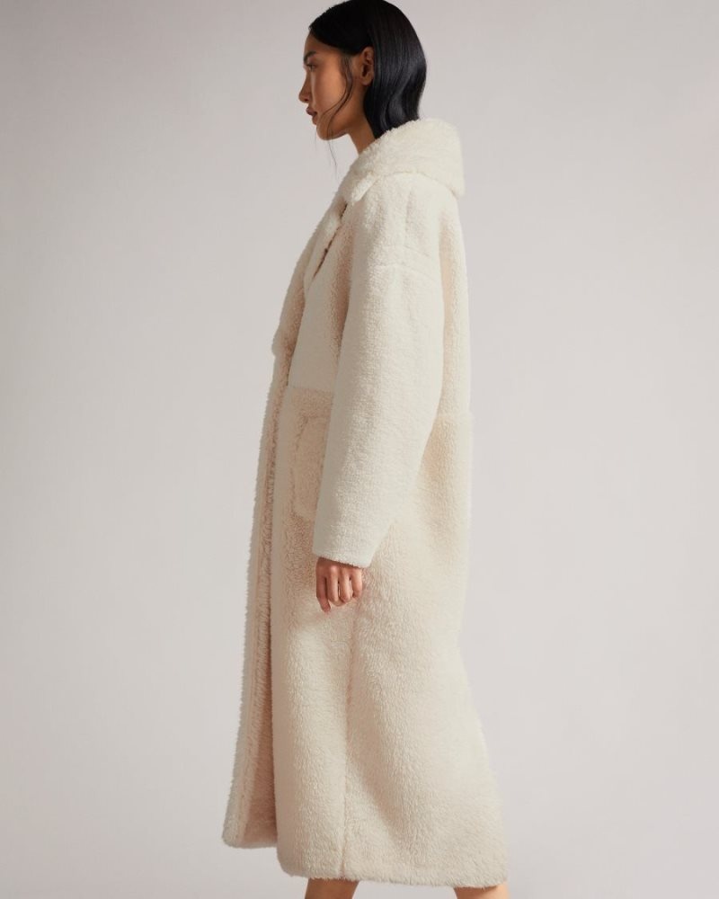 Ivory Ted Baker Emiliyy Mixed Fabric Faux Fur Cocoon Coat Coats & Jackets | TXMPIYC-81