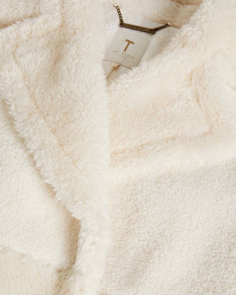 Ivory Ted Baker Emiliyy Mixed Fabric Faux Fur Cocoon Coat Coats & Jackets | TXMPIYC-81